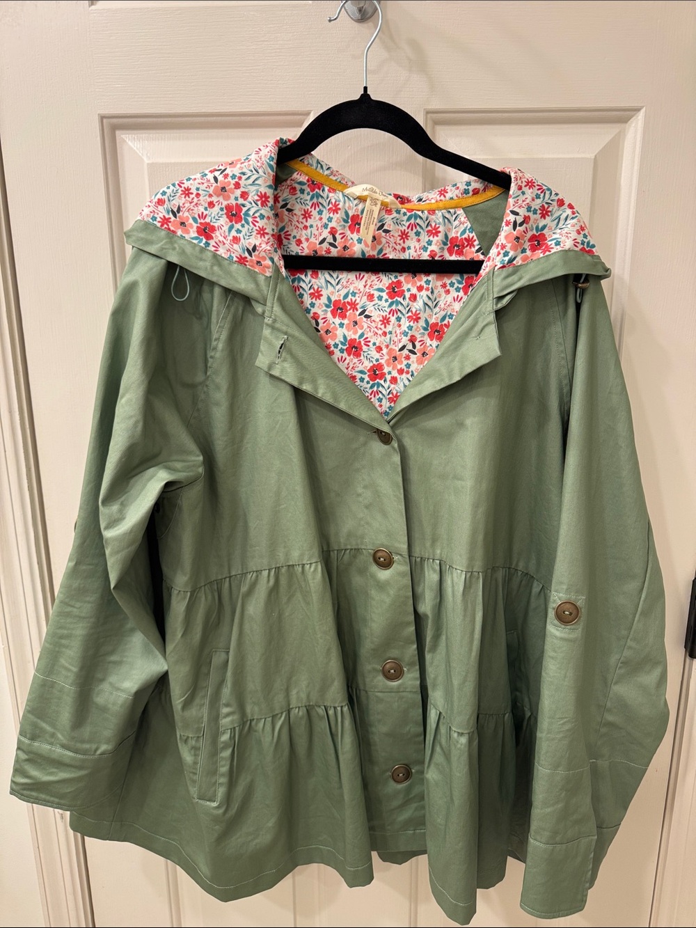 Matilda Jane Sage Green Hooded Trench Coat with Floral Lining